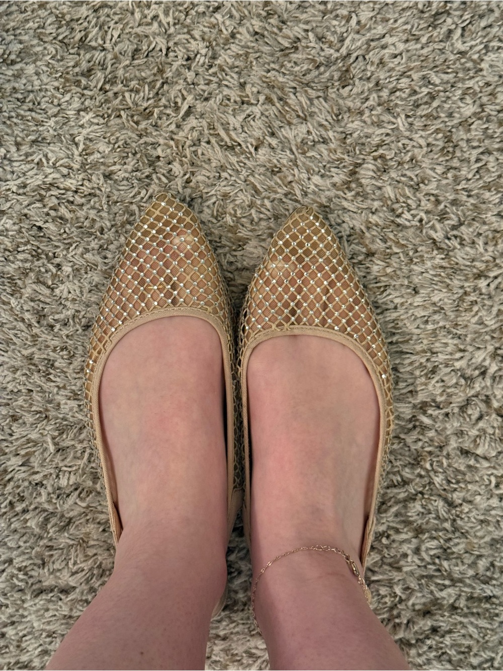 Beige Rhinestone Mesh Slingback Flats - Picture 5 of 5